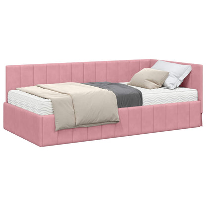 Hoekbedframe met Matras met hoofdeinde 2 pcs Grijs Fluweel