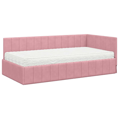 Hoekbedframe met Matras met hoofdeinde 2 pcs Grijs Fluweel