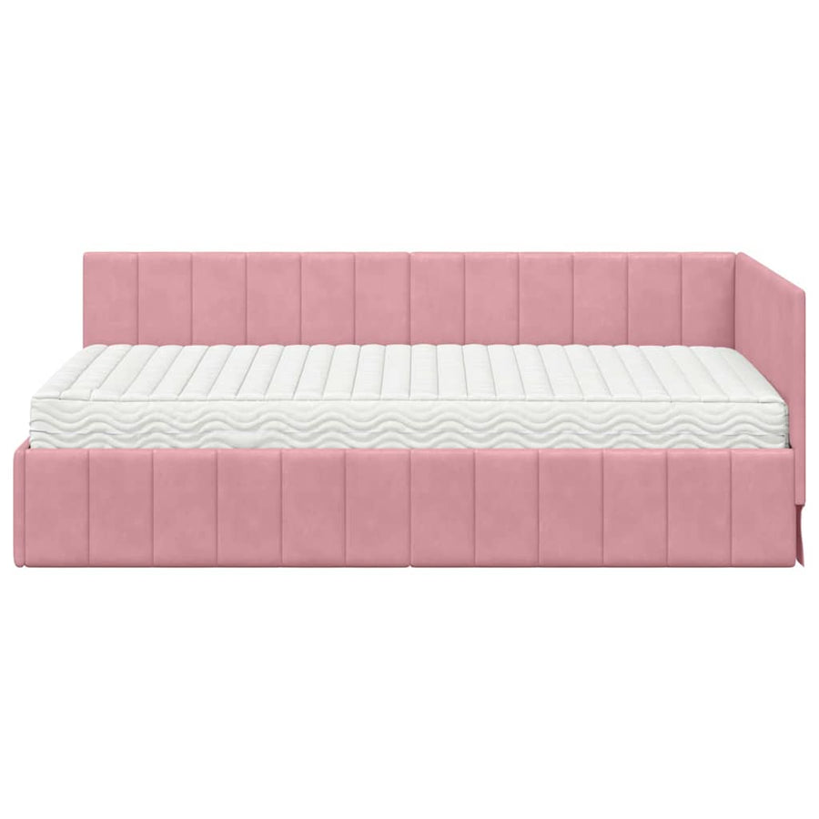 Hoekbedframe met Matras met hoofdeinde 2 pcs Grijs Fluweel
