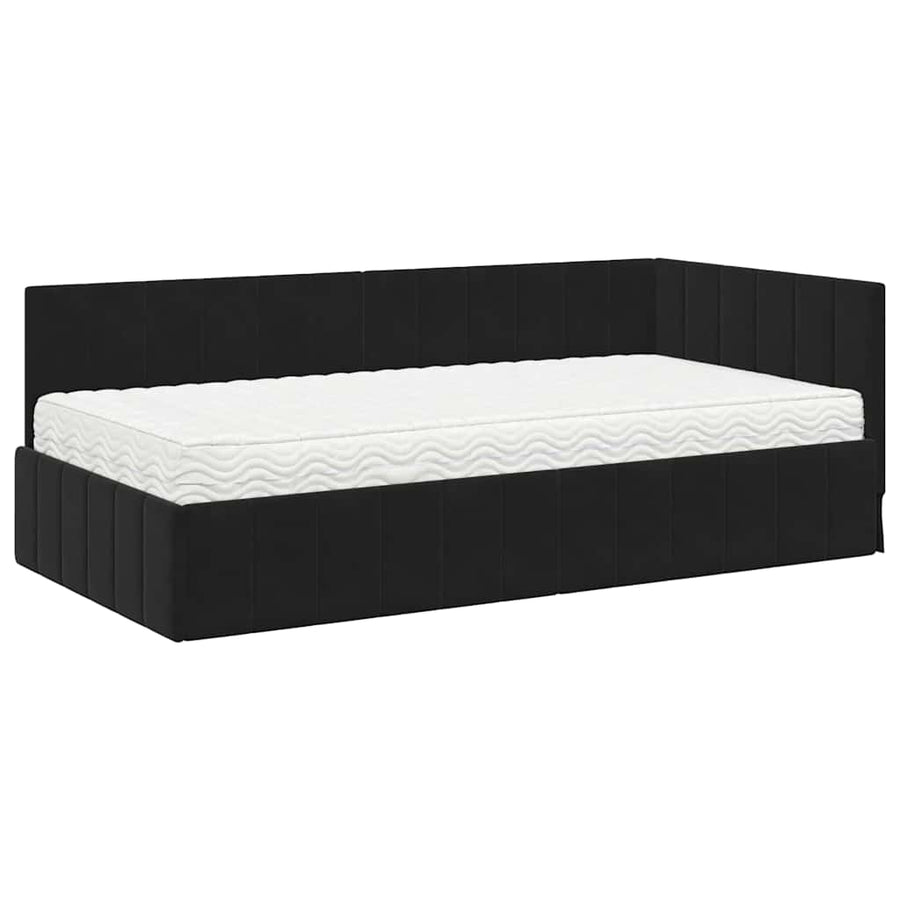 Hoekbedframe met Matras met hoofdeinde 2 pcs Zwart Fluweel