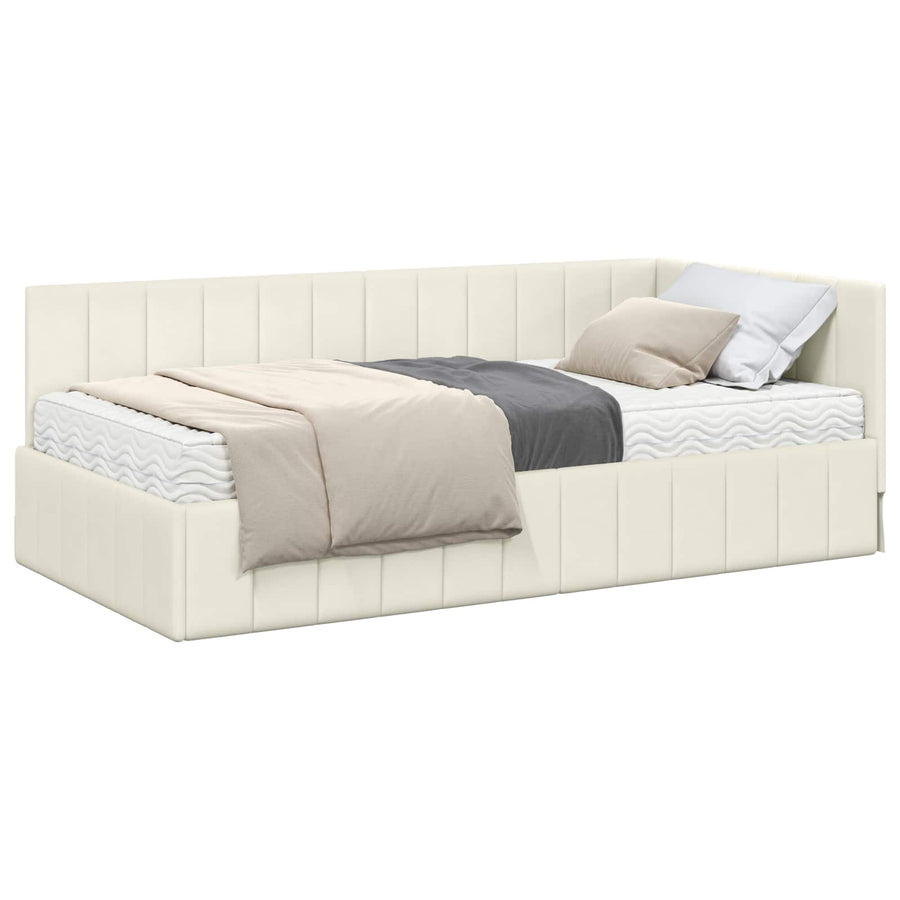 Hoekbedframe met Matras met matras 2 pcs Crème Fluweel