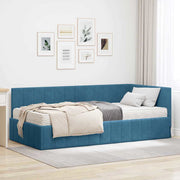Hoekbedframe met matras 204x94x72 cm blauw fluweel