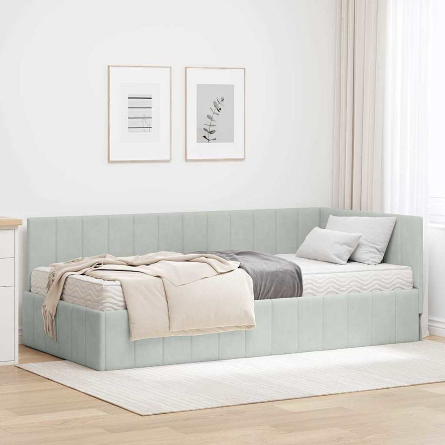 Hoekbedframe met Matras met hoofdeinde 2 pcs Lichtgrijs Fluweel
