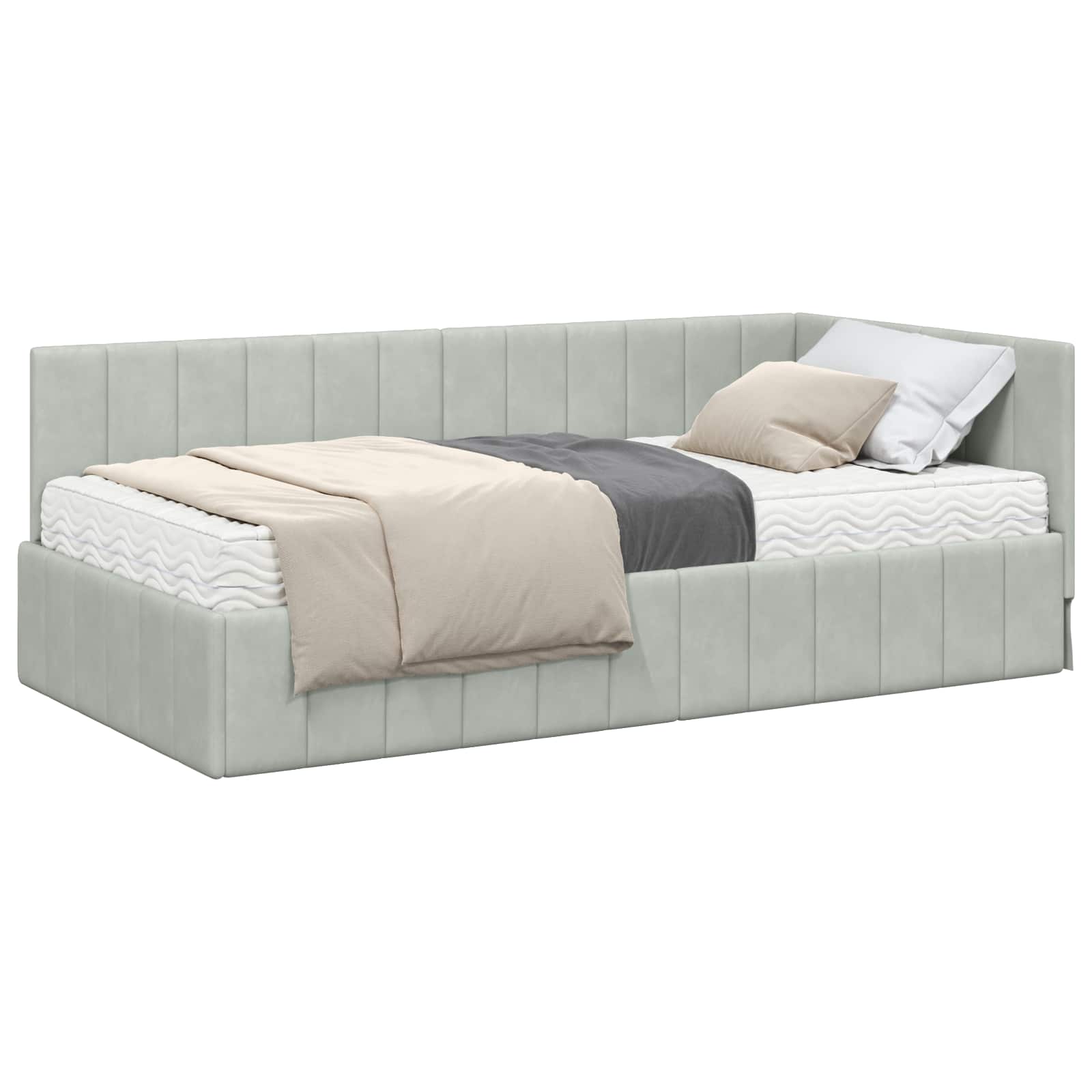 Hoekbedframe met Matras met matras 2 pcs Lichtgrijs Fluweel