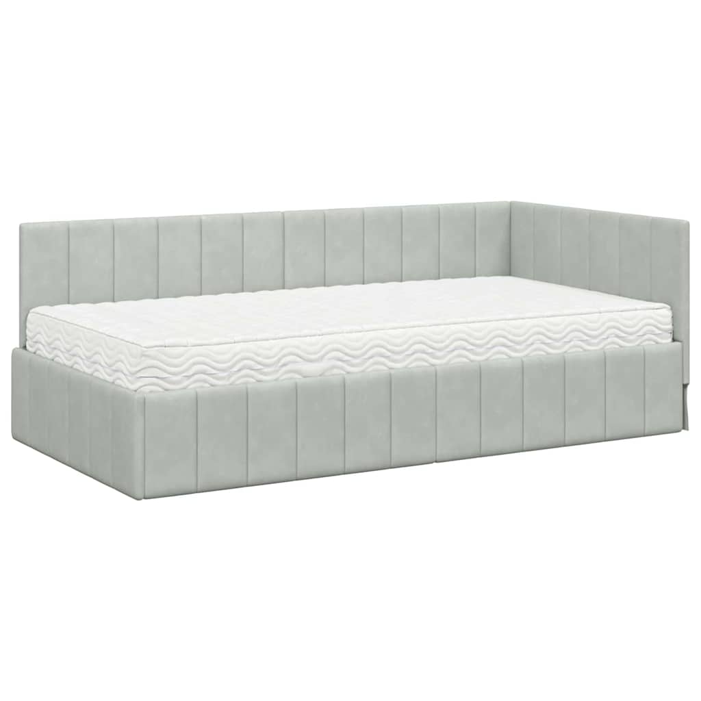 Hoekbedframe met Matras met matras 2 pcs Lichtgrijs Fluweel