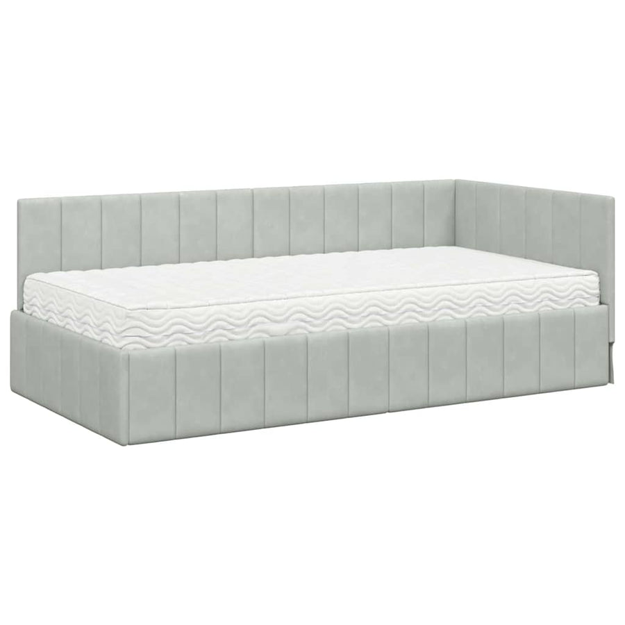 Hoekbedframe met Matras met hoofdeinde 2 pcs Lichtgrijs Fluweel