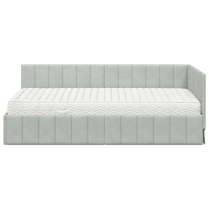 Hoekbedframe met Matras met matras 2 pcs Lichtgrijs Fluweel