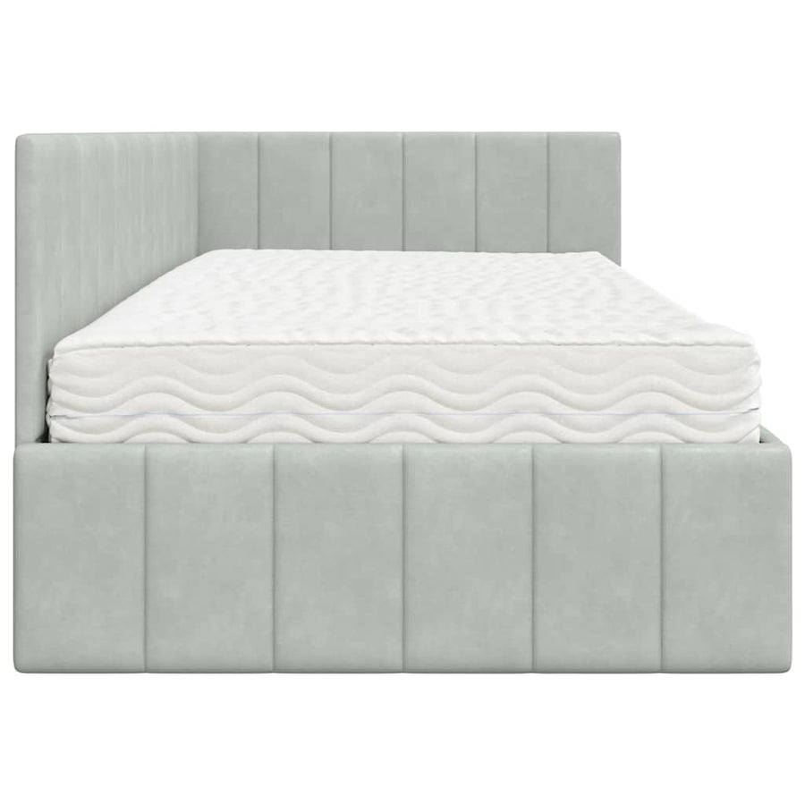 Hoekbedframe met Matras met hoofdeinde 2 pcs Lichtgrijs Fluweel