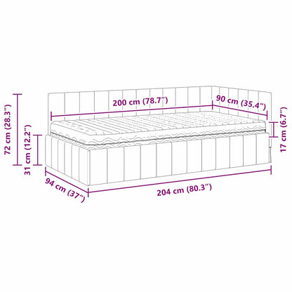 Hoekbedframe met Matras met matras 2 pcs Lichtgrijs Fluweel