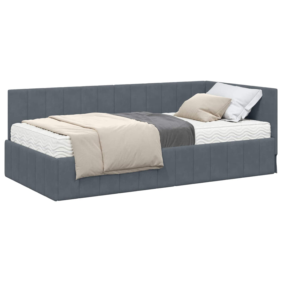 Hoekbedframe met Matras met hoofdeinde 2 pcs Grijs Fluweel