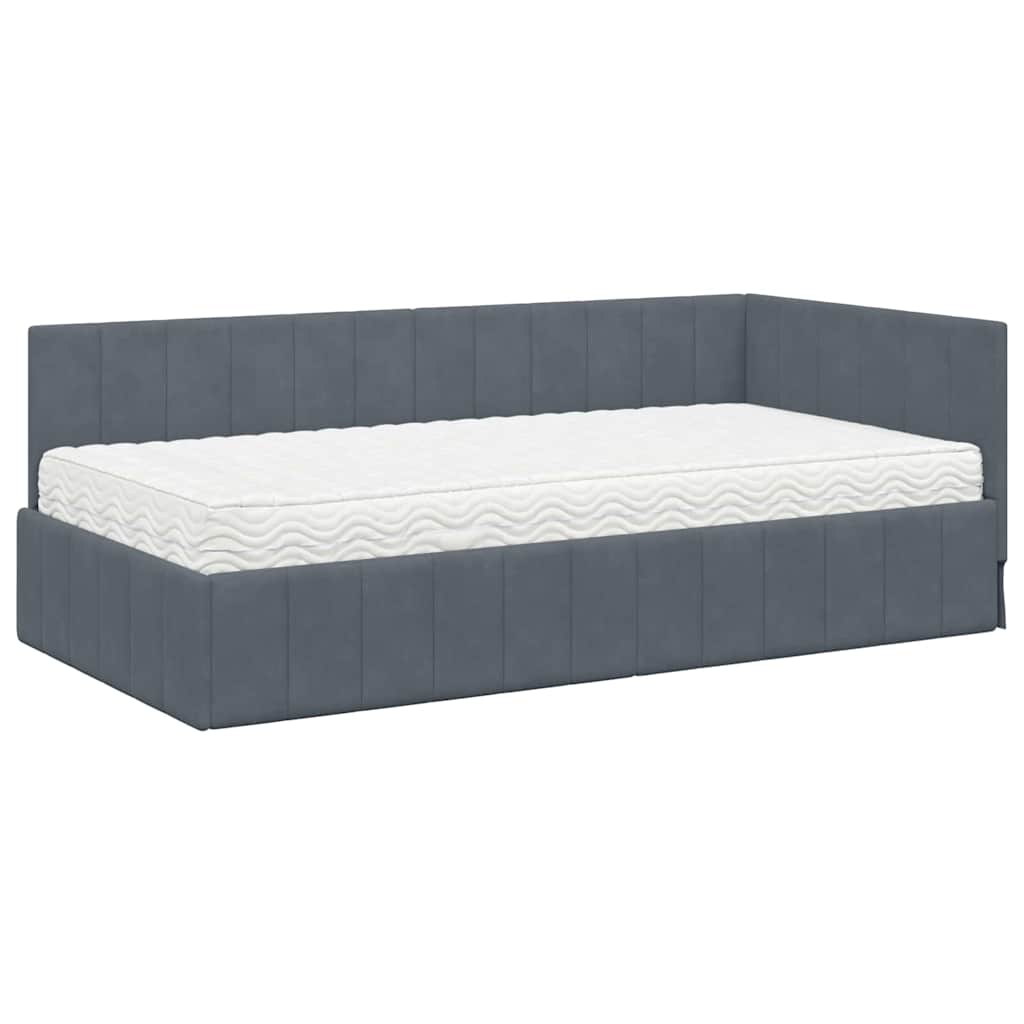 Hoekbedframe met Matras met hoofdeinde 2 pcs Grijs Fluweel