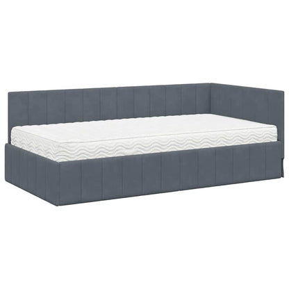 Hoekbedframe met Matras met hoofdeinde 2 pcs Grijs Fluweel