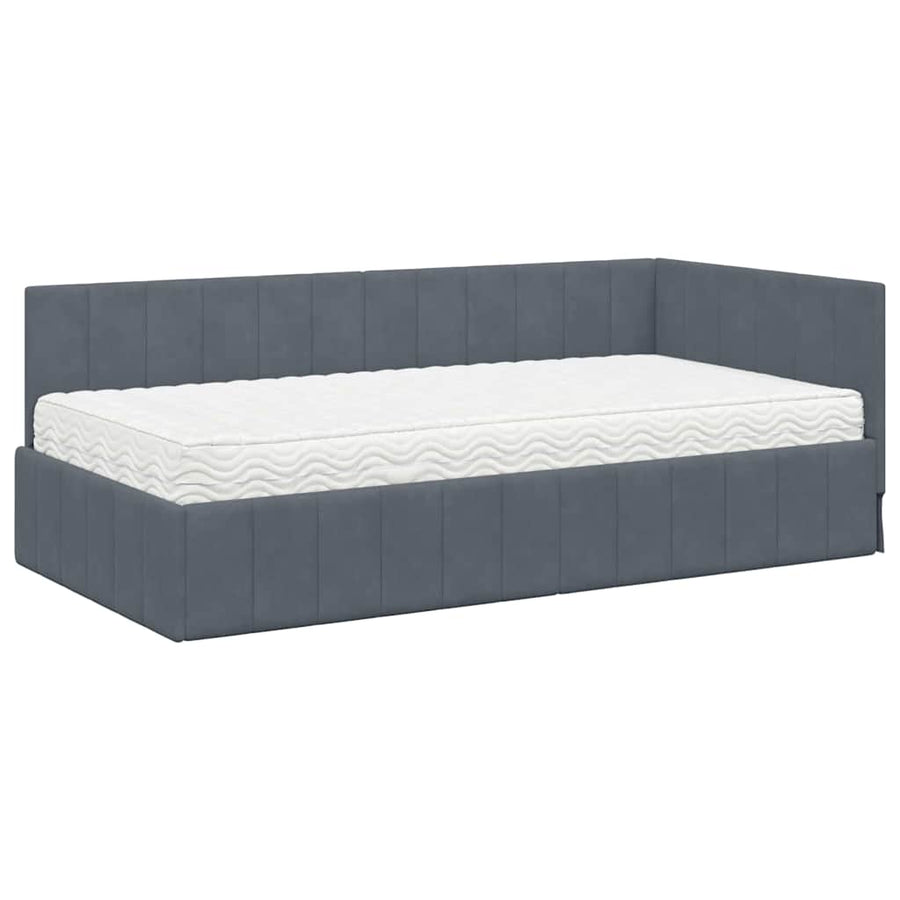 Hoekbedframe met Matras met hoofdeinde 2 pcs Grijs Fluweel