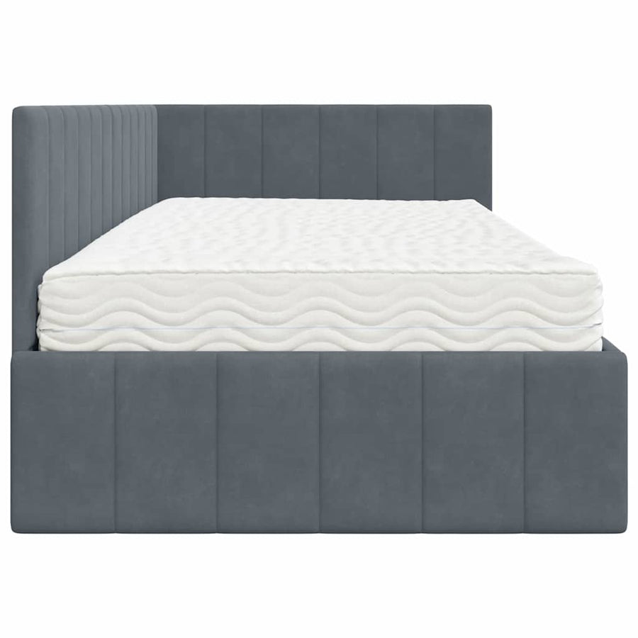 Hoekbedframe met Matras met hoofdeinde 2 pcs Grijs Fluweel