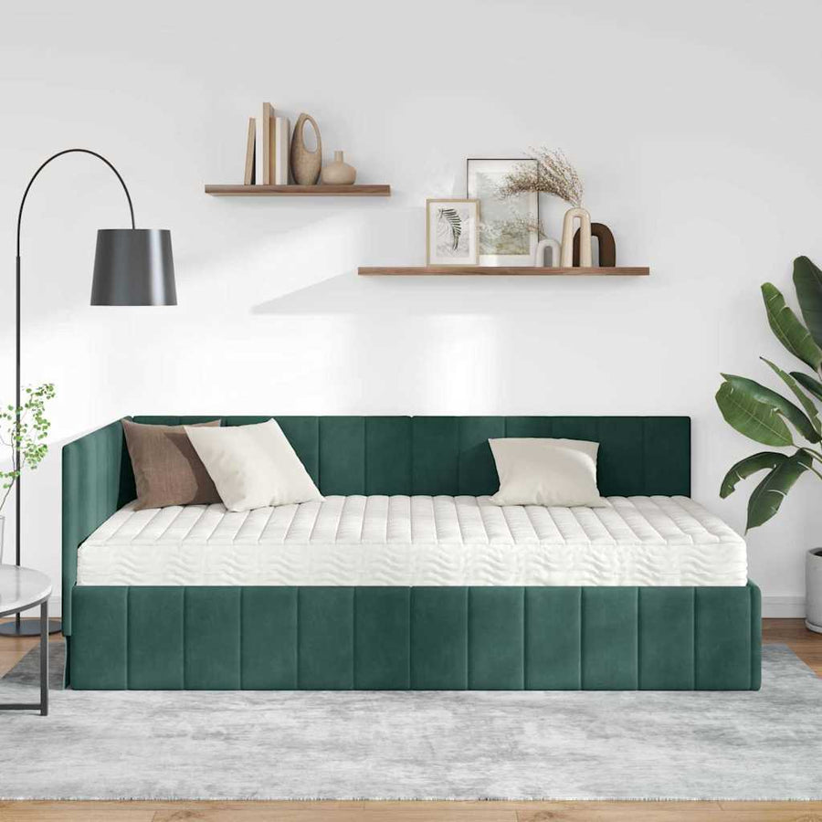 Hoekbedframe met Matras met hoofdeinde 2 pcs Groen Fluweel
