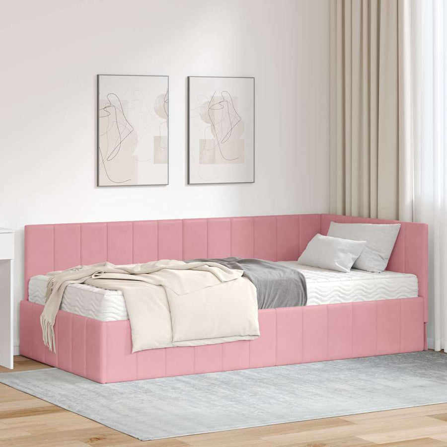 Hoekbedframe met Matras met matras 2 pcs Grijs Fluweel