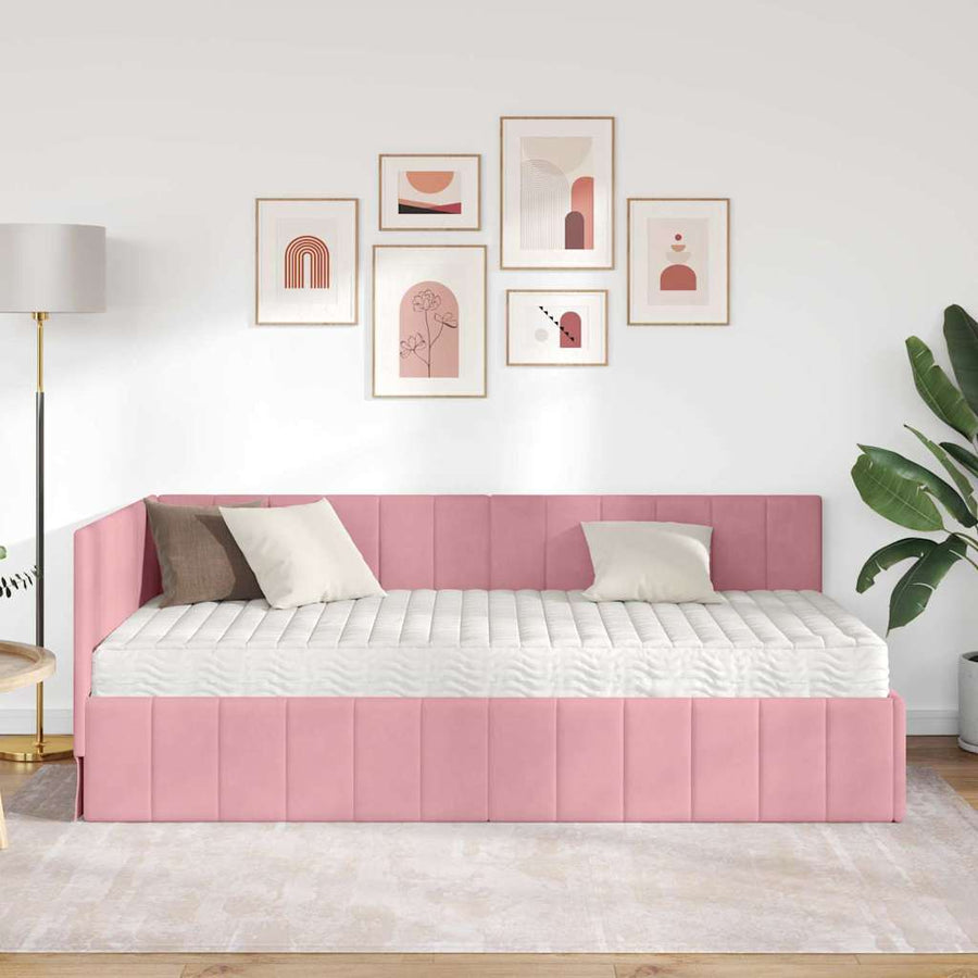 Hoekbedframe met Matras met matras 2 pcs Grijs Fluweel