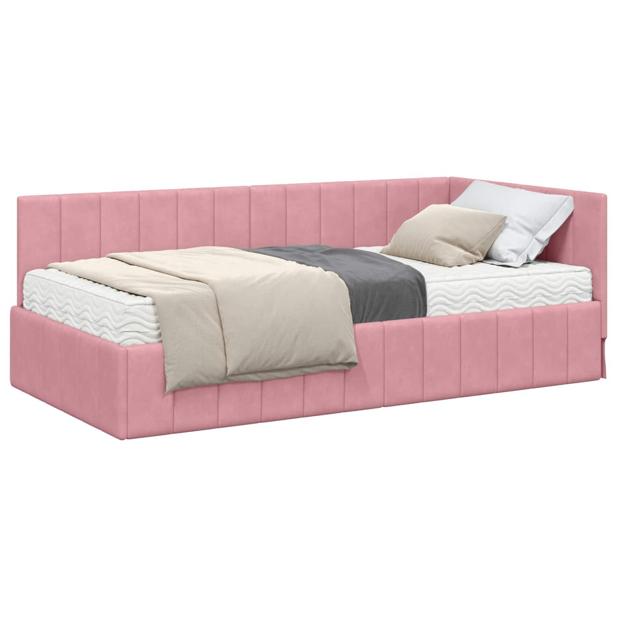 Hoekbedframe met Matras met matras 2 pcs Grijs Fluweel