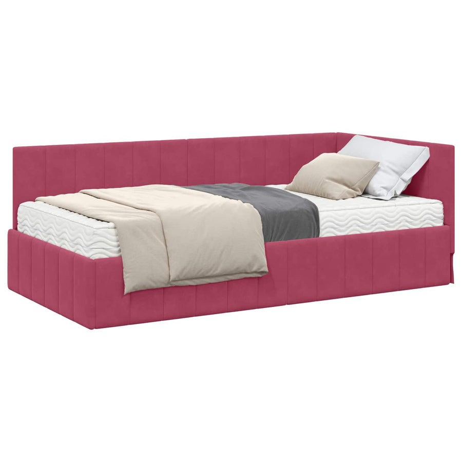 Hoekbedframe met Matras met matras 2 pcs Groen Fluweel