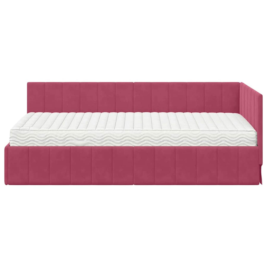 Hoekbedframe met Matras met matras 2 pcs Groen Fluweel