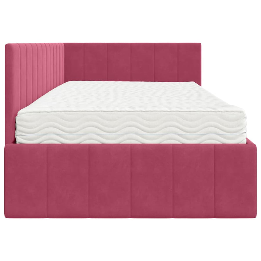 Hoekbedframe met Matras met matras 2 pcs Groen Fluweel
