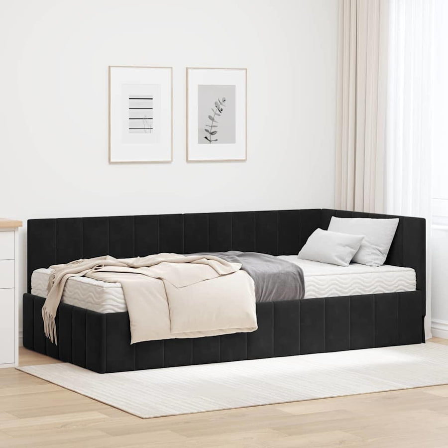Hoekbedframe met Matras met hoofdeinde 2 pcs Zwart Fluweel