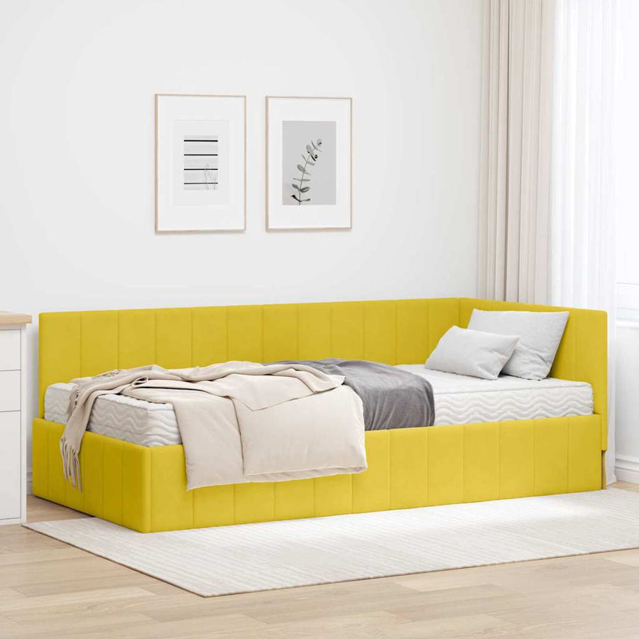Hoekbedframe met Matras met matras 2 pcs Geel Fluweel