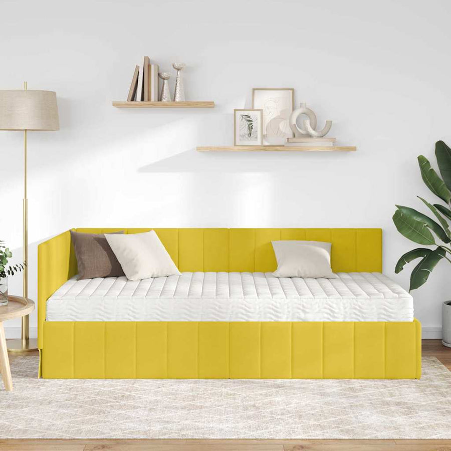 Hoekbedframe met Matras met matras 2 pcs Geel Fluweel