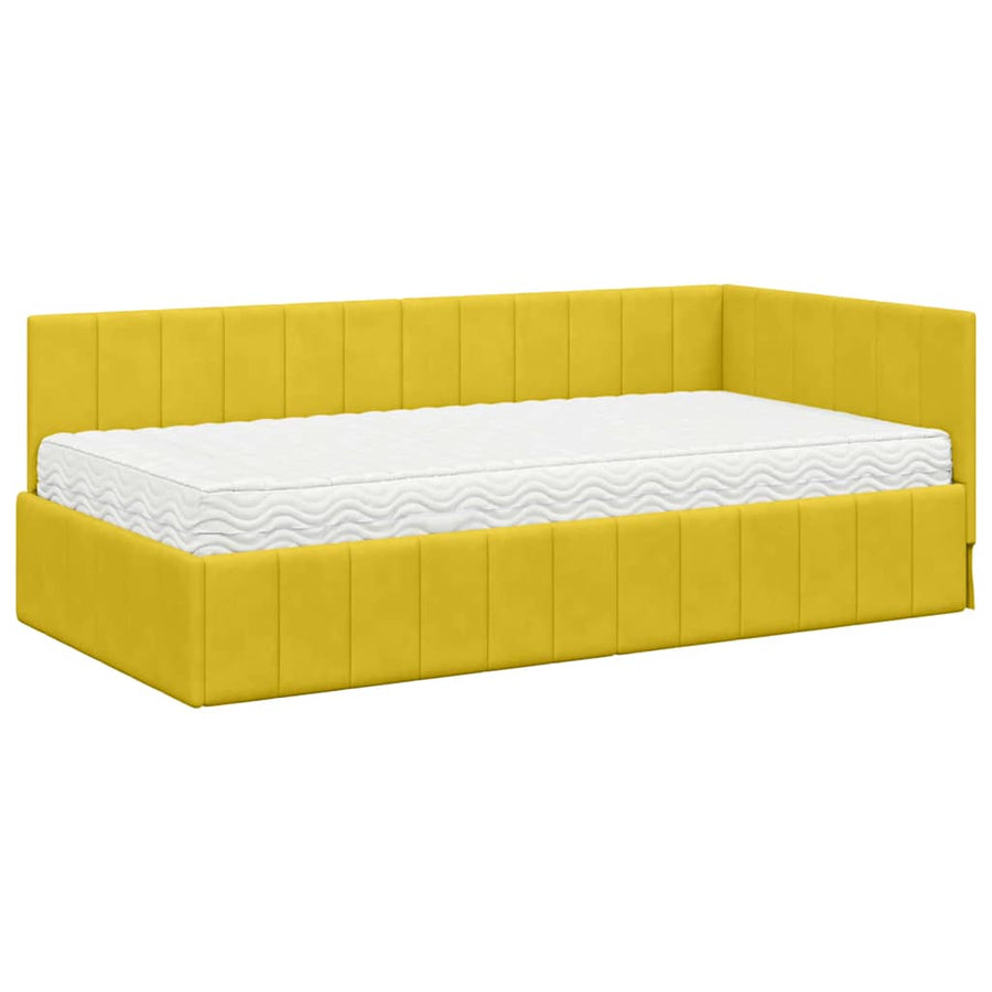 Hoekbedframe met Matras met matras 2 pcs Geel Fluweel