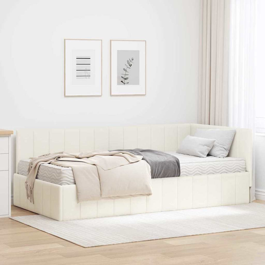 Hoekbedframe Met Matras Met Matras 2 Pcs Crème Fluweel