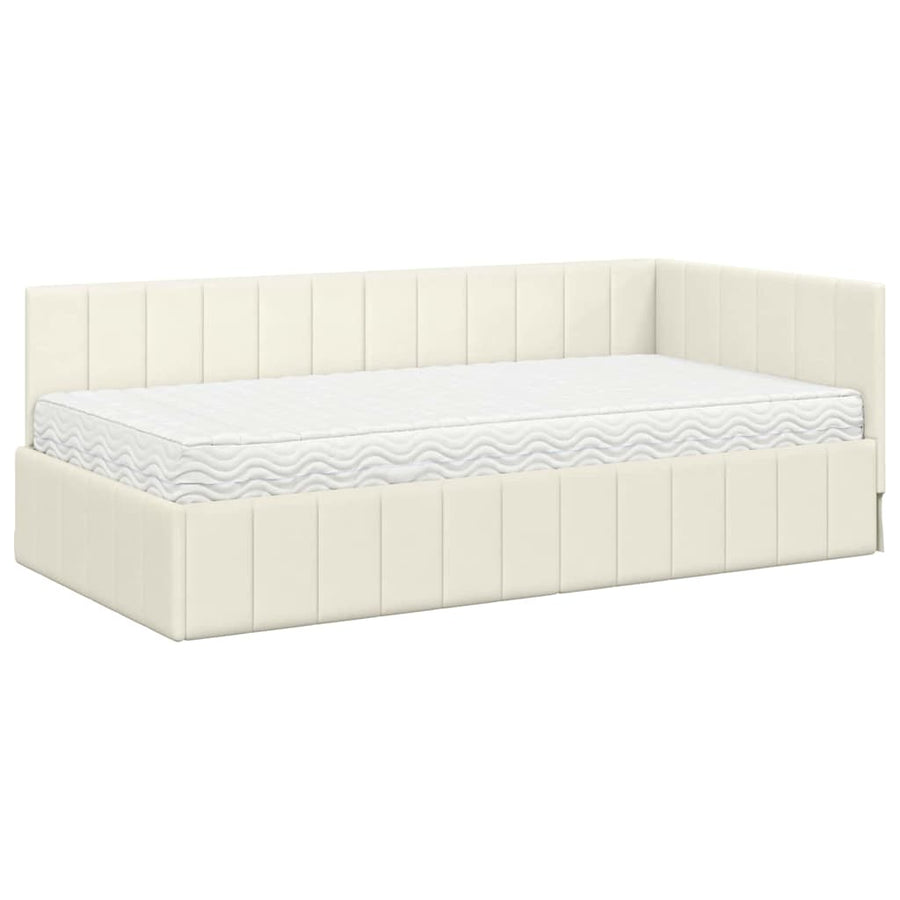 Hoekbedframe Met Matras Met Matras 2 Pcs Crème Fluweel