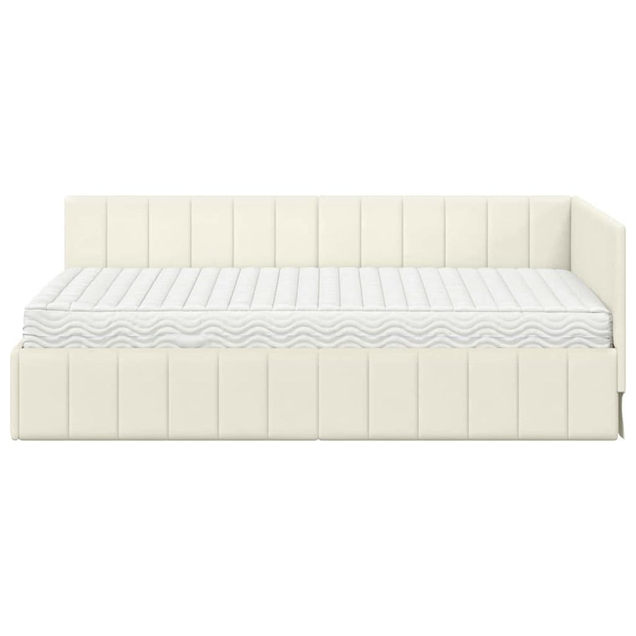 Hoekbedframe Met Matras Met Matras 2 Pcs Crème Fluweel