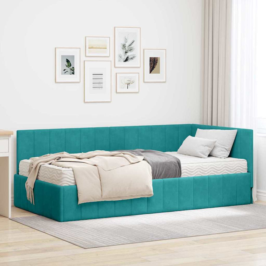Hoekbedframe met Matras met matras 2 pcs Turquoise Fluweel