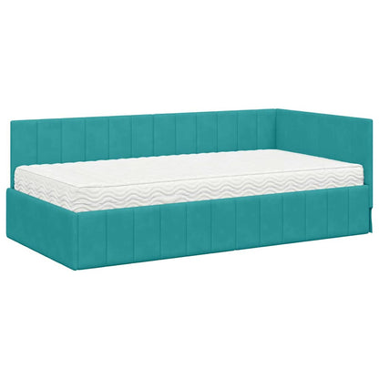 Hoekbedframe met Matras met matras 2 pcs Turquoise Fluweel