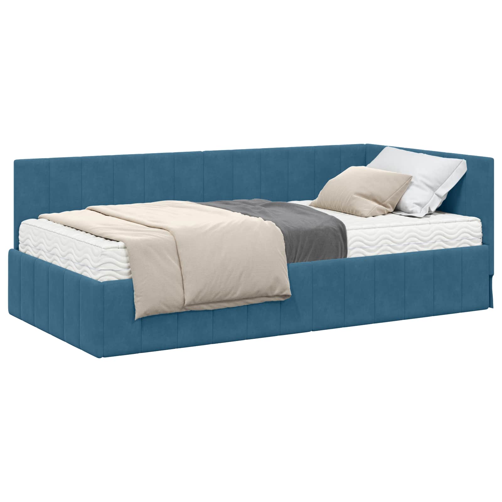 Hoekbedframe met Matras met hoofdeinde 2 pcs Blauw Fluweel