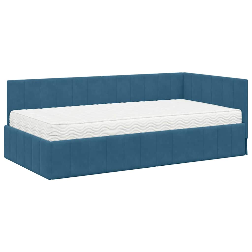Hoekbedframe met Matras met hoofdeinde 2 pcs Blauw Fluweel