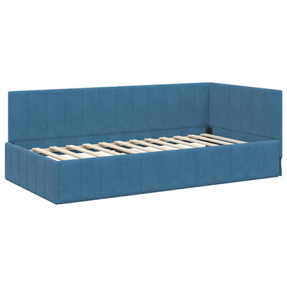 Hoekbedframe met Matras met hoofdeinde 2 pcs Blauw Fluweel