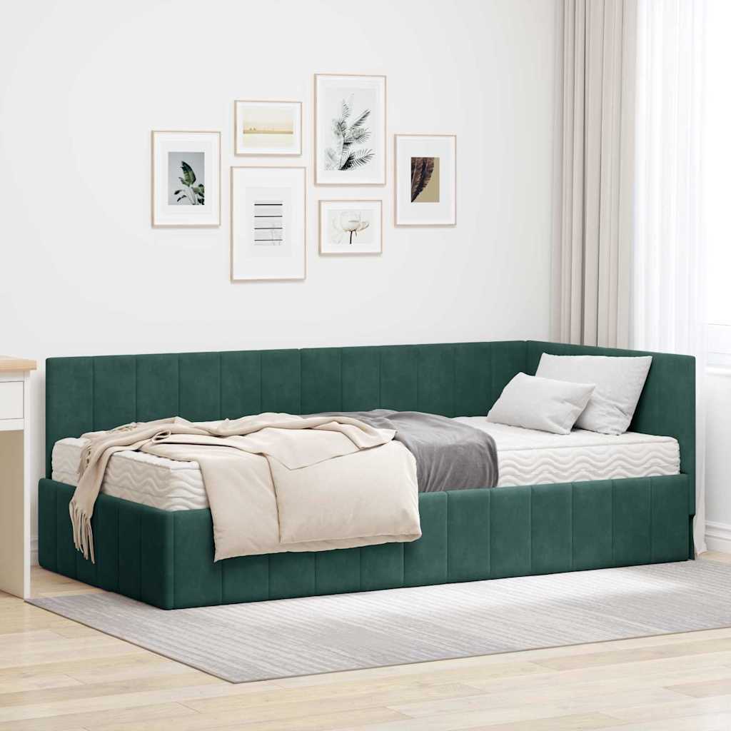 Hoekbedframe met Matras met hoofdeinde 2 pcs Groen Fluweel