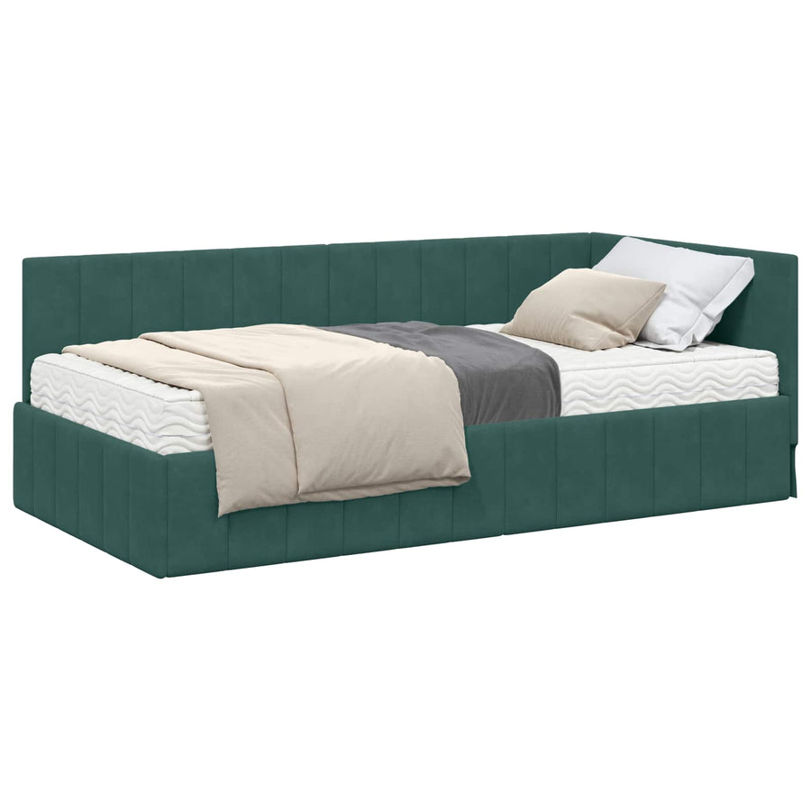 Hoekbedframe met Matras met hoofdeinde 2 pcs Groen Fluweel