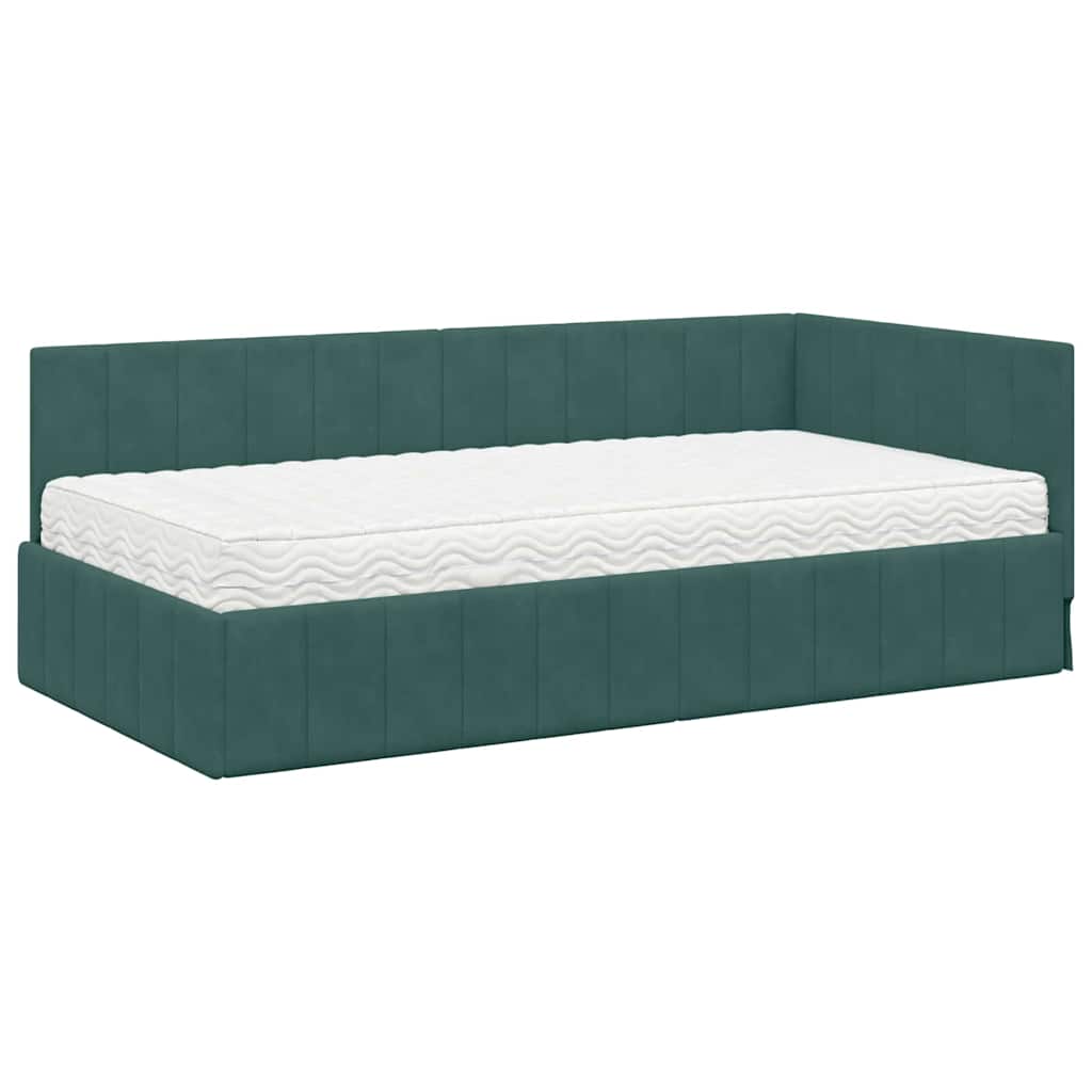Hoekbedframe met Matras met hoofdeinde 2 pcs Groen Fluweel