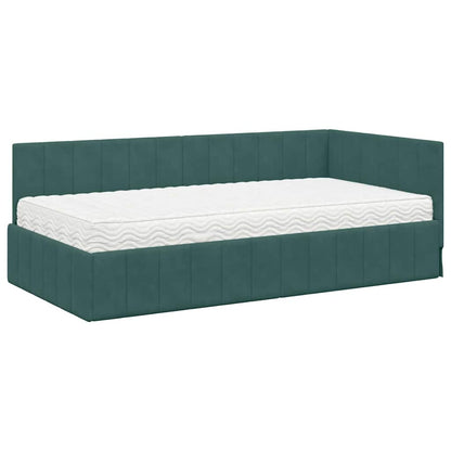 Hoekbedframe met Matras met hoofdeinde 2 pcs Groen Fluweel