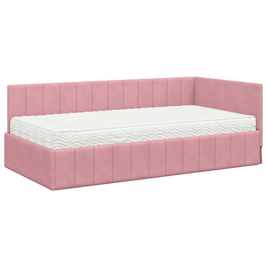 Hoekbedframe met Matras met matras 2 pcs Grijs Fluweel