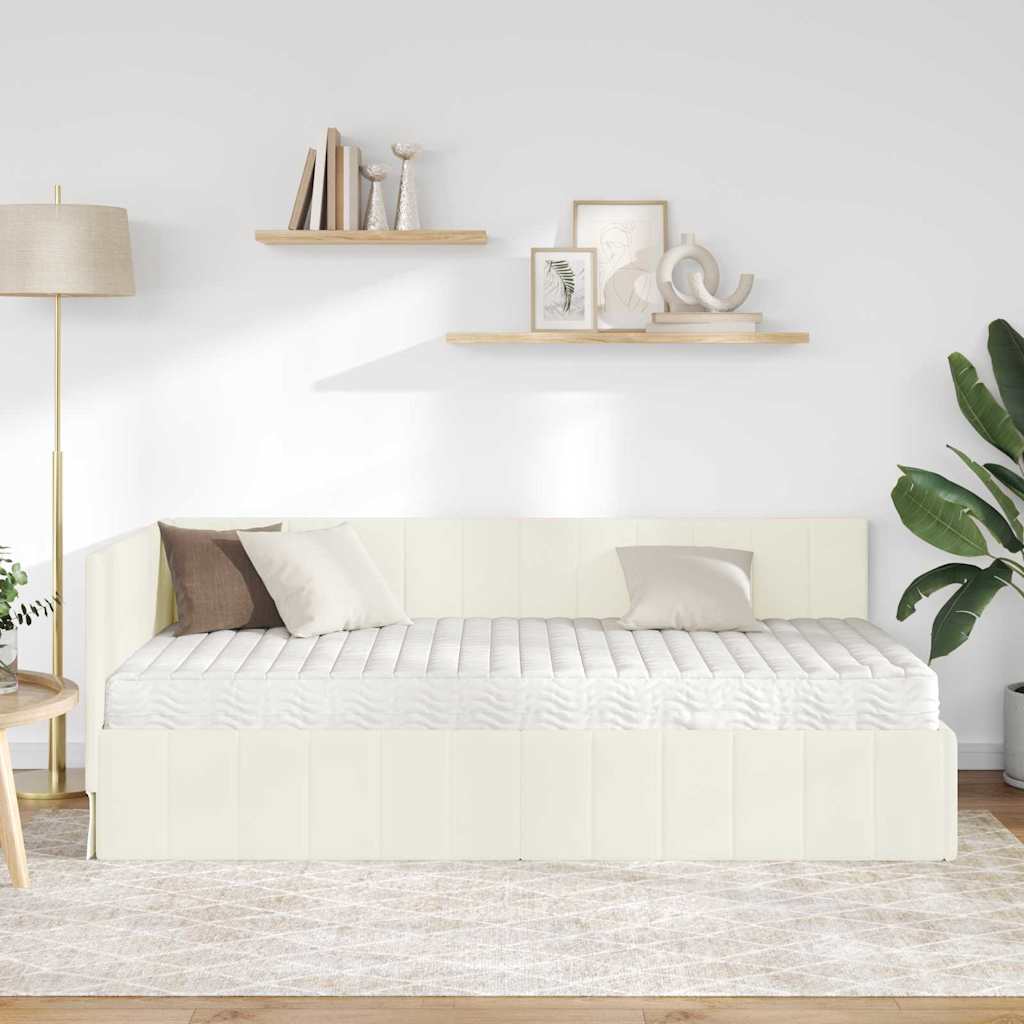 Hoekbedframe met Matras met hoofdeinde 2 st Crème Fluweel
