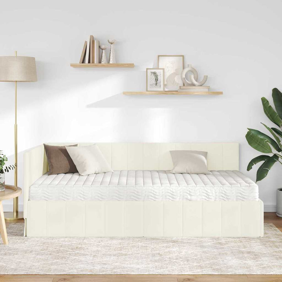 Hoekbedframe met Matras met hoofdeinde 2 st Crème Fluweel
