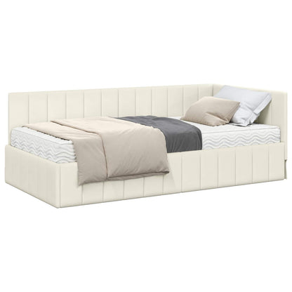 Hoekbedframe met Matras met hoofdeinde 2 st Crème Fluweel