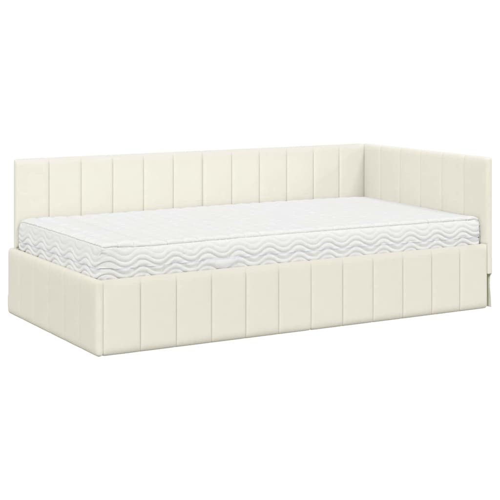 Hoekbedframe met Matras met hoofdeinde 2 st Crème Fluweel