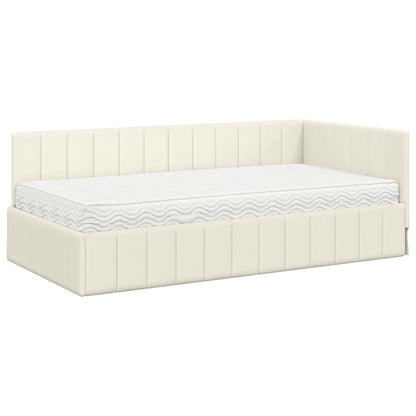 Hoekbedframe met Matras met hoofdeinde 2 st Crème Fluweel