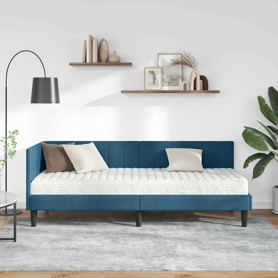 Hoekbedframe met Matras met hoofdeinde 2 pcs Blauw Fluweel