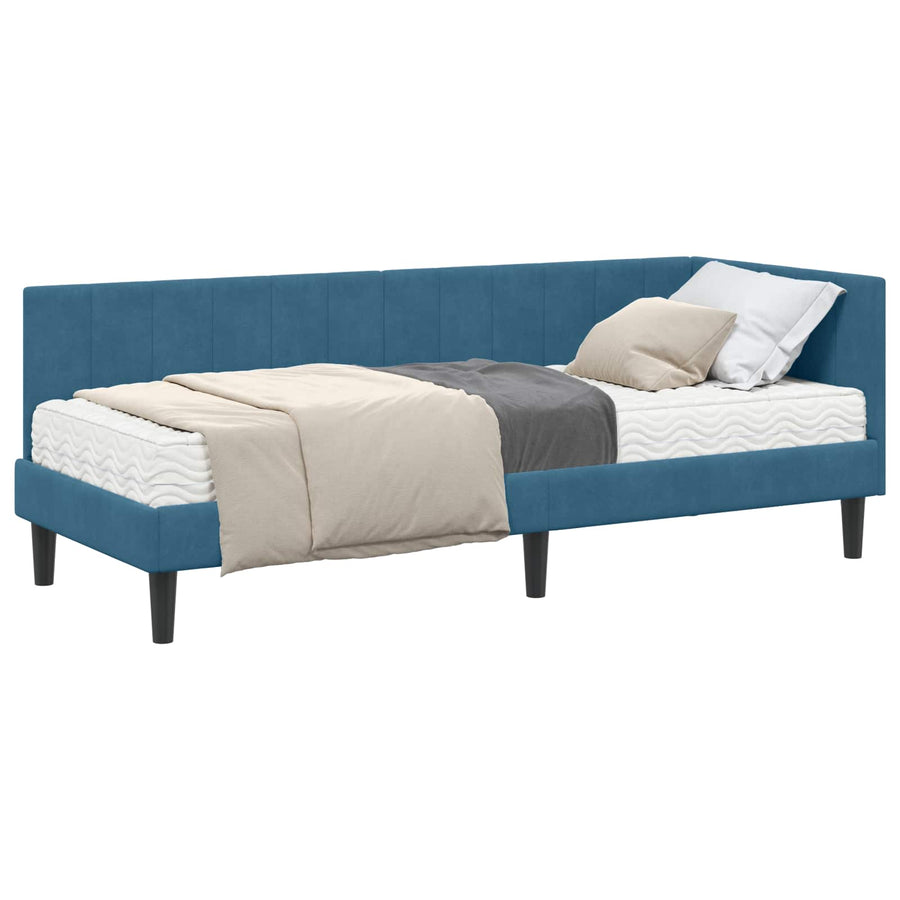 Hoekbedframe met Matras met hoofdeinde 2 pcs Blauw Fluweel
