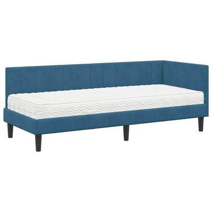 Hoekbedframe met Matras met hoofdeinde 2 pcs Blauw Fluweel